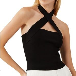 NEW Alice + Olivia Tamiko Convertible Stretch Knit Halter Tie Top Black Bandage